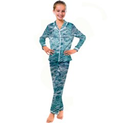 Nature Ocean Waves Kid s Satin Long Sleeve Pajamas Set by GardenOfOphir