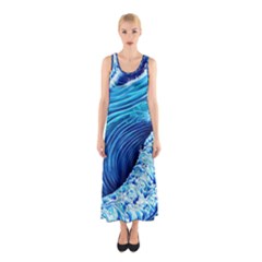 Simple Blue Ocean Wave Sleeveless Maxi Dress by GardenOfOphir