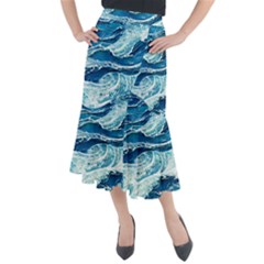 Summer Ocean Waves Midi Mermaid Skirt by GardenOfOphir