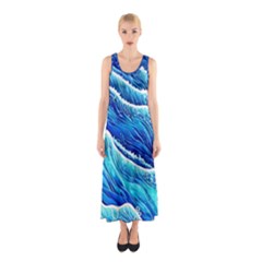 Blue Ocean Wave Watercolor Sleeveless Maxi Dress by GardenOfOphir