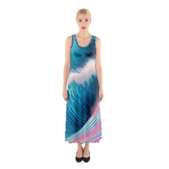 Pink Sea Water Sleeveless Maxi Dress by GardenOfOphir