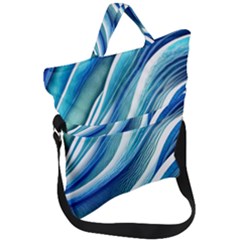 Blue Ocean Waves Fold Over Handle Tote Bag by GardenOfOphir