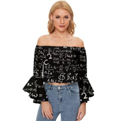 E=mc2 Text Science Albert Einstein Formula Mathematics Physics Off Shoulder Flutter Bell Sleeve Top by Jancukart