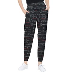 Black Background With Text Overlay Digital Art Mathematics Tapered Pants by Jancukart