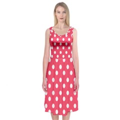 Hot Pink Polka Dots Midi Sleeveless Dress by GardenOfOphir