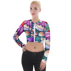 Sacred Mushroom Art Long Sleeve Cropped Velvet Jacket by GardenOfOphir