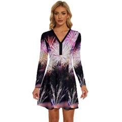 Firework Long Sleeve Deep V Mini Dress  by artworkshop