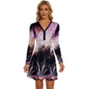 Firework Long Sleeve Deep V Mini Dress  View1