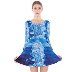 Water Blue Wallpaper Long Sleeve Velvet Skater Dress by artworkshop