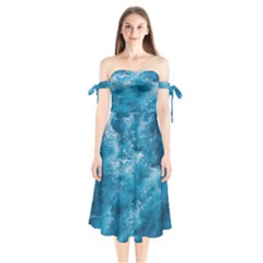 Blue Water Speech Therapy Shoulder Tie Bardot Midi Dress by artworkshop