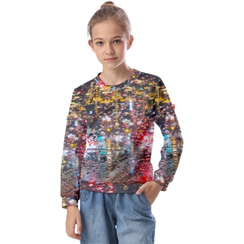 Water Droplets Kids  Long Sleeve Tee With Frill  by artworkshop