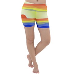 Sunset Nature Sea Ocean Lightweight Velour Yoga Shorts by Ravend