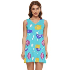 Fish Graphic Seamless Pattern Seamless Pattern Tiered Sleeveless Mini Dress by Ravend