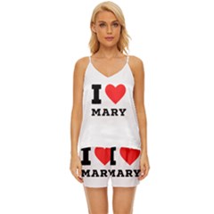 I Love Mary V-neck Satin Pajamas Set by ilovewhateva