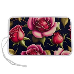 Roses Flowers Pattern Background Pen Storage Case (m) by Ravend