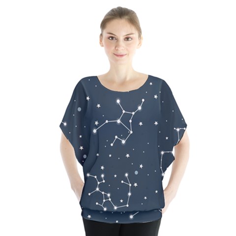 Constellation Stars Art Pattern Design Wallpaper Batwing Chiffon Blouse by Ravend