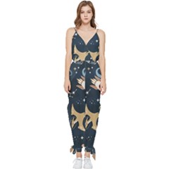 Space Theme Art Pattern Design Wallpaper Sleeveless Tie Ankle Chiffon Jumpsuit by Ravend