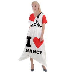 I Love Nancy Cross Front Sharkbite Hem Maxi Dress