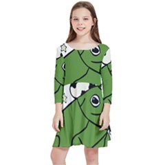 Frog With A Cowboy Hat Kids  Quarter Sleeve Skater Dress by Teevova