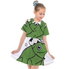 Frog With A Cowboy Hat Kids  Short Sleeve Shirt Dress by Teevova