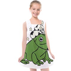 Frog With A Cowboy Hat Kids  Cross Back Dress by Teevova