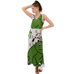 Frog With A Cowboy Hat V-neck Chiffon Maxi Dress by Teevova