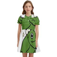 Frog With A Cowboy Hat Kids  Bow Tie Puff Sleeve Dress by Teevova