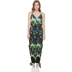 Ai Generated Neuron Network Connection Sleeveless Tie Ankle Chiffon Jumpsuit by Ravend