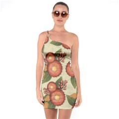 Flowers Leaves Pattern Flora Botany Drawing Art One Soulder Bodycon Dress by Ravend