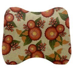 Flowers Leaves Pattern Flora Botany Drawing Art Velour Head Support Cushion by Ravend