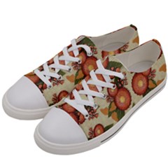 Flowers Leaves Pattern Flora Botany Drawing Art Women s Low Top Canvas Sneakers by Ravend