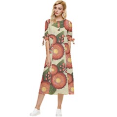 Flowers Leaves Pattern Flora Botany Drawing Art Bow Sleeve Chiffon Midi Dress by Ravend