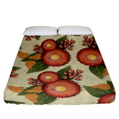 Flowers Leaves Pattern Flora Botany Drawing Art Fitted Sheet (california King Size) by Ravend