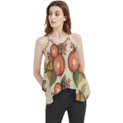 Flowers Leaves Pattern Flora Botany Drawing Art Flowy Camisole Tank Top by Ravend