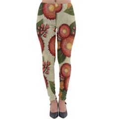 Flowers Leaves Pattern Flora Botany Drawing Art Lightweight Velour Leggings by Ravend