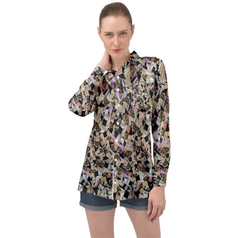 Mystic Geometry Abstract Print Long Sleeve Satin Shirt by dflcprintsclothing