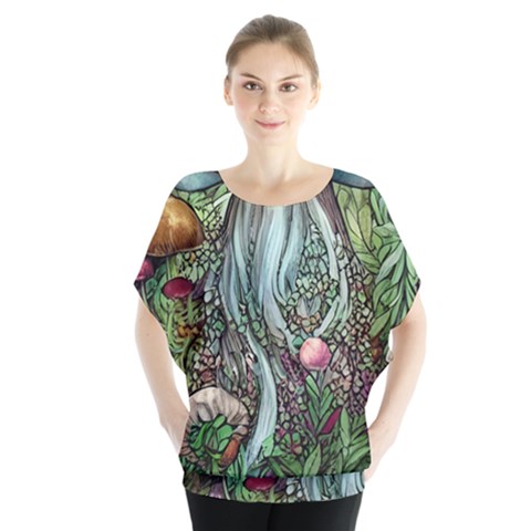 Craft Mushroom Batwing Chiffon Blouse by GardenOfOphir