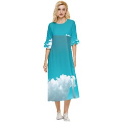 Clouds Hd Wallpaper Double Cuff Midi Dress by artworkshop