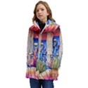 Vintage Mushroom Design Flowery Nature Kid s Hooded Longline Puffer Jacket View3