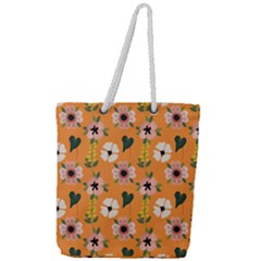 Flower Orange Pattern Floral Full Print Rope Handle Tote (large) by Dutashop