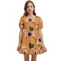 Flower Orange Pattern Floral Kids  Short Sleeve Dolly Dress View1