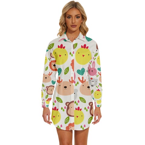 Cute Animals Cartoon Seamless Background Womens Long Sleeve Shirt Dress by Jancukart