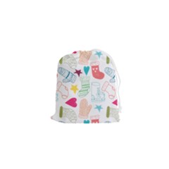 Cute Doodle Christmas Gloves And Stockings Seamless Pattern Drawstring Pouch (xs) by Jancukart