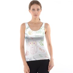 Cats And Food Doodle Seamless Pattern Tank Top by Jancukart