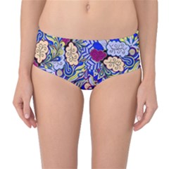 Blue Yellow Background Pattern Vector Texture Paisley Mid-waist Bikini Bottoms by Jancukart