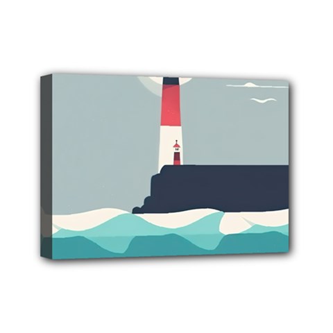 Lighthouse Ocean Nautical Sea Minimal Minimalist Mini Canvas 7  X 5  (stretched) by Pakemis