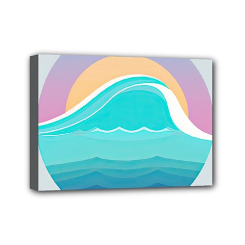 Tsunami Tidal Wave Wave Minimalist Ocean Sea Mini Canvas 7  X 5  (stretched) by Pakemis