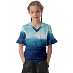 Ai Generated Ocean Waves Sea Water Nautical Kids  V-neck Horn Sleeve Blouse by Pakemis