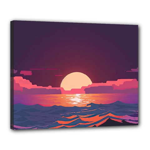 Sunset Ocean Beach Water Tropical Island Vacation 5 Canvas 20  X 16  (stretched) by Pakemis