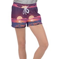 Sunset Ocean Beach Water Tropical Island Vacation 5 Velour Lounge Shorts by Pakemis